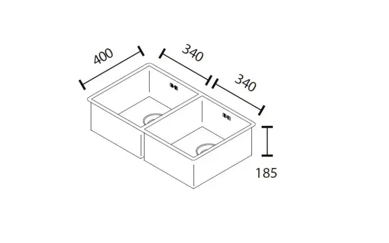 ABK Bingara Doppelspüle Edelstahl 34x40+34x40 cm flächenbündig, Unterbau und Aufliegend BIN3434FVI