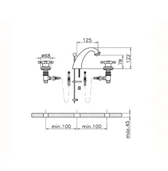 Huber Victorian 3-trous Mélangeur de lavabo Or VT0010102G