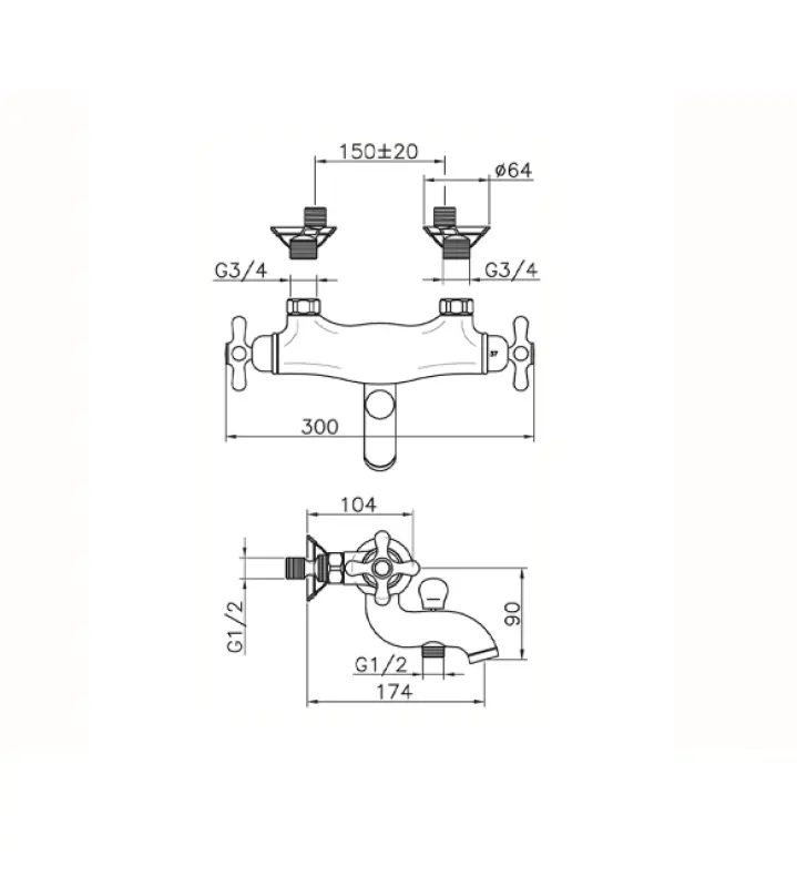 Huber Croisette Thermostatische Wannenbatterie Bronze CST2701027