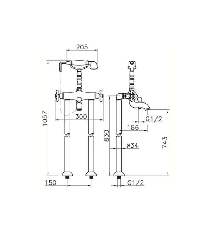 Huber Croisette Thermostat-Wannenbatterie Bodenmontage Bronze CST3901027