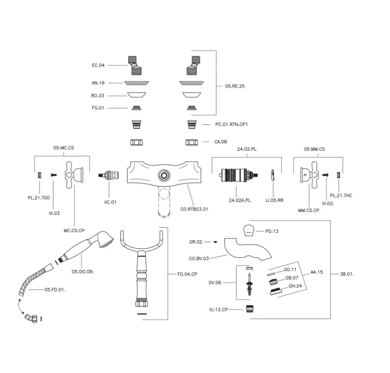 Huber Croisette Thermostatische Wannenbatterie Chrom CST3301021