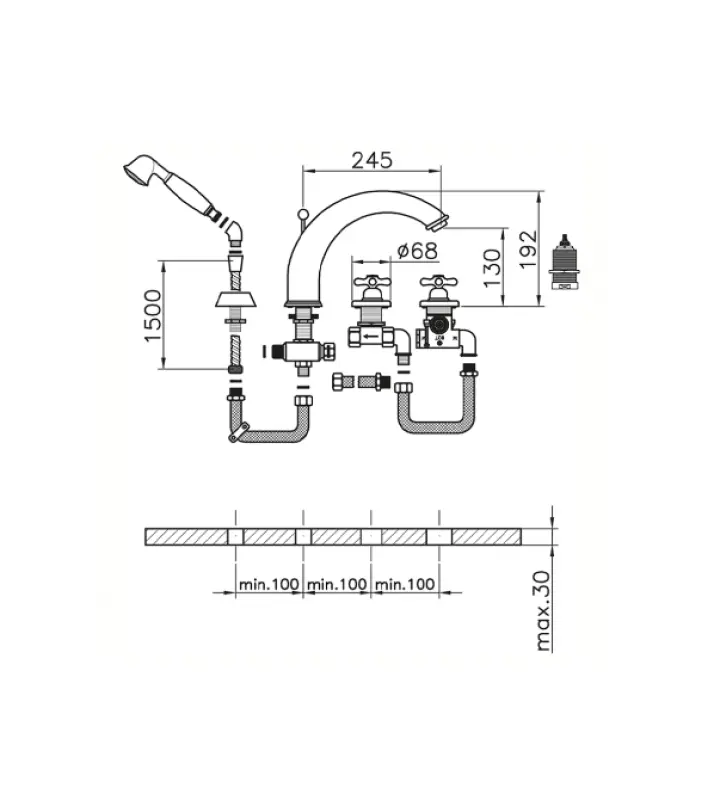 Huber Croisette 4-Loch-Wannenrandbatterie Thermostatisch Bronze CST7601027