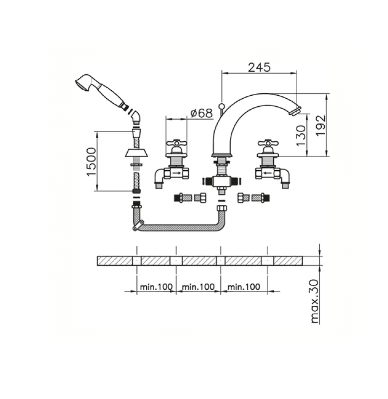 Huber Croisette 4-Loch-Wannenbatterie Bronze CS00026027