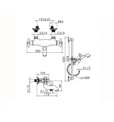 Huber Croisette Mélangeur thermostatique bain-douche avec barre coulissante Chromé CSS2701021