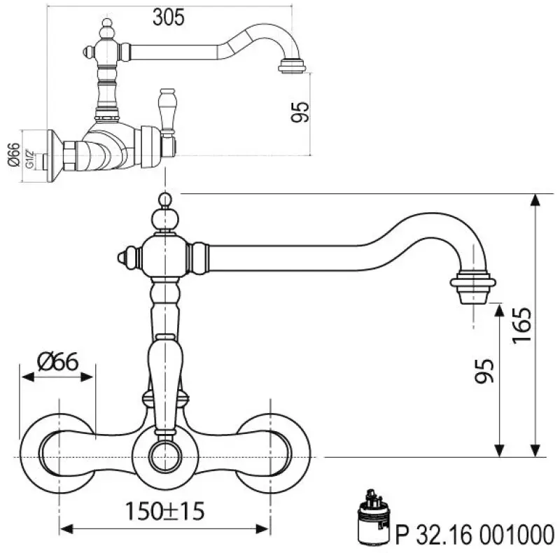 Robinet de cuisine nostalgique Robinet mural Hermitage R Chrome 10.9021