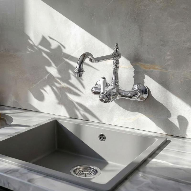 Robinet de cuisine nostalgique Robinet mural Hermitage R Chrome 10.9021