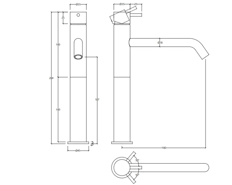 Waterevolution Flow Waschtischarmatur, hoher Auslauf, inkl. Klickstecker, Schwarz matt T115PR