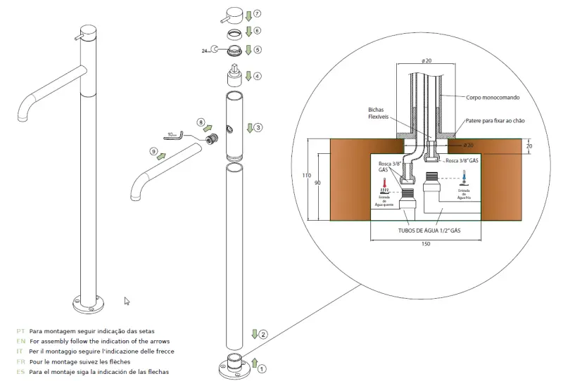 Waterevolution Flow freistehende Badewannenarmatur Chrom T13401