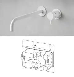 Waterevolution Flow mitigeur lavabo encastrable blanc mat avec bec 25cm T116BBR-25