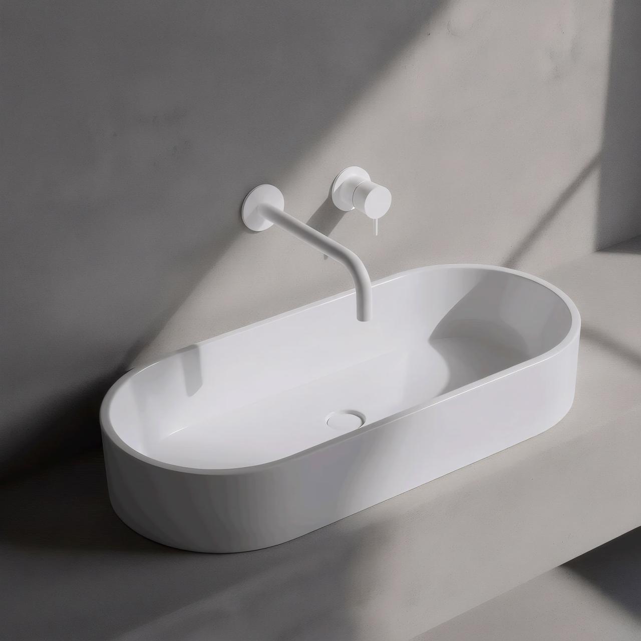 Waterevolution Flow mitigeur lavabo encastrable blanc mat avec bec 25cm T116BBR-25