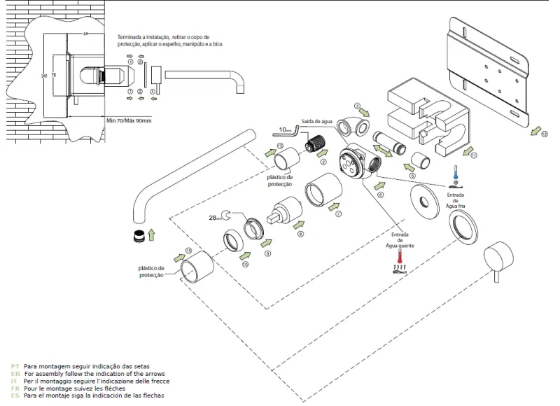 Waterevolution Flow Einbau-Waschtischarmatur matt schwarz mit Auslauf 25 cm T116BPR-25