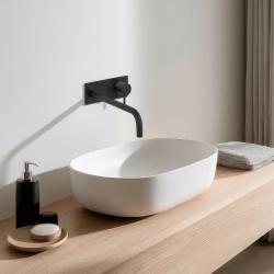 Waterevolution Flow mitigeur lavabo encastré avec plaque de recouvrement noir mat avec bec 25cm T1161BPR-25