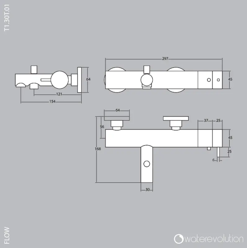 Waterevolution Flow Badthermostat mit Handbrauseset Chrom T130T01