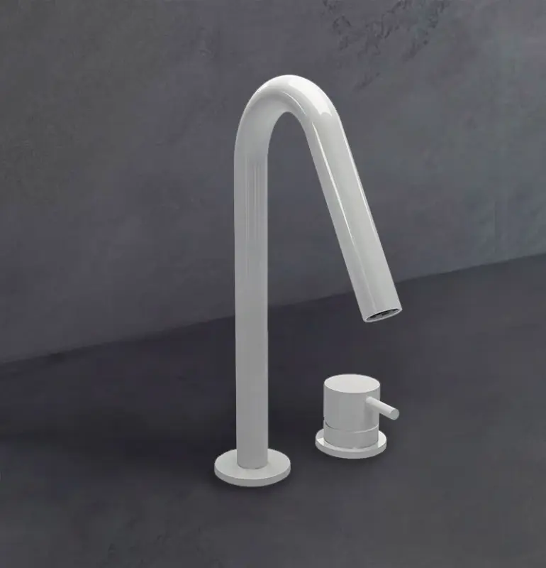Waterevolution Flow 2-Loch-Waschtischarmatur mattweiß mit kleinem V 120 mm Auslauf T1121VBR