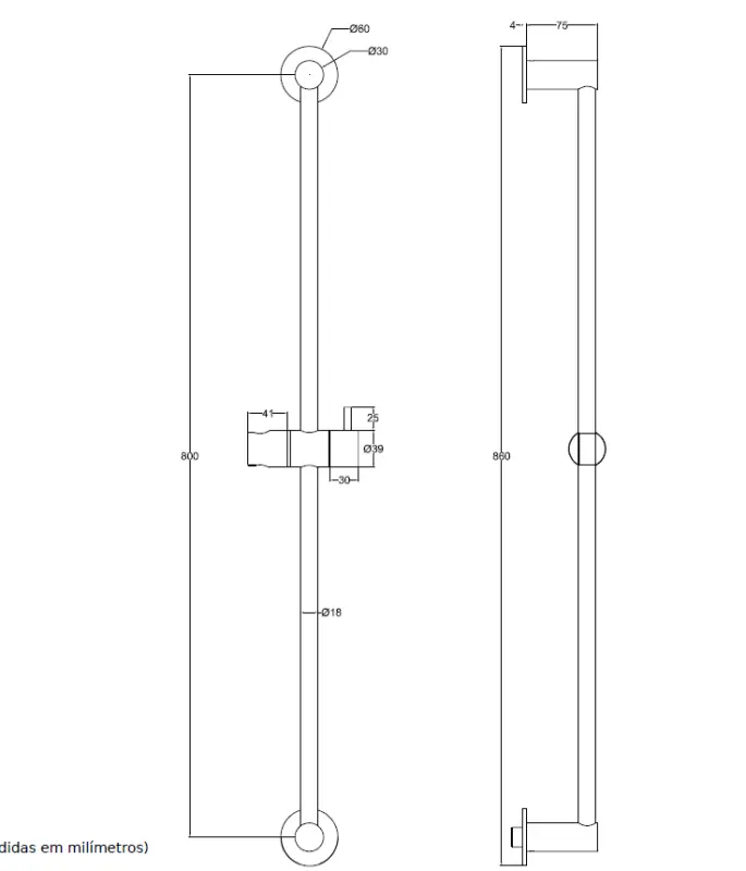 Waterevolution Flow Duschstange 800mm mattschwarz T1660PR
