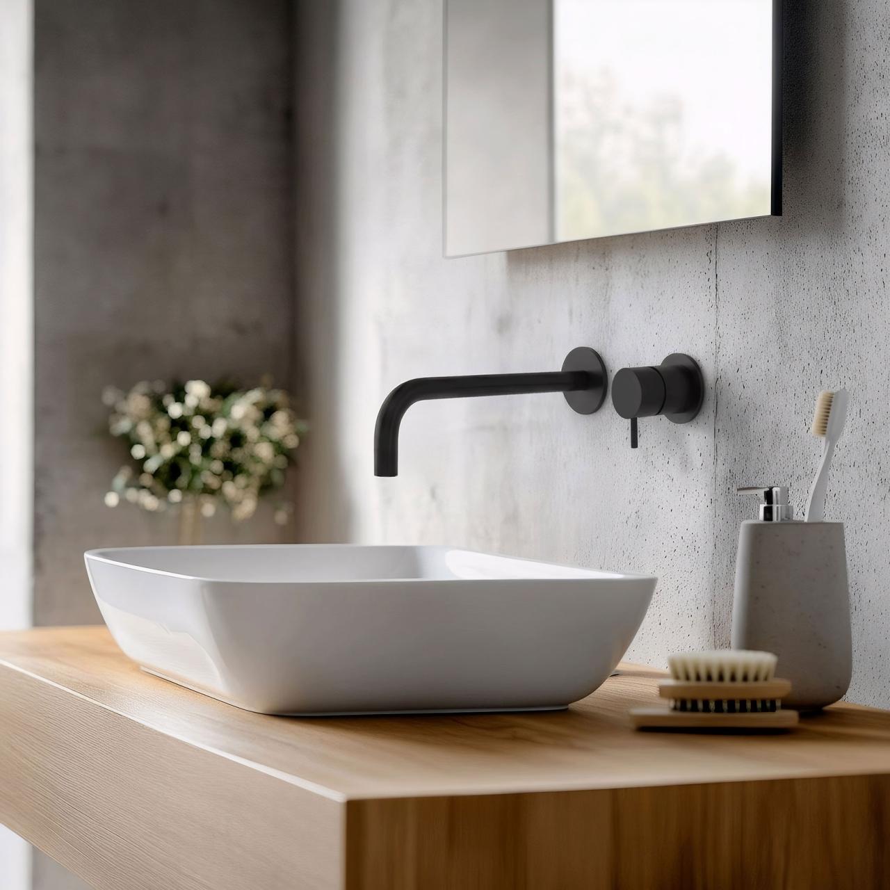 Waterevolution Flow mitigeur lavabo encastrable noir mat avec bec 21cm T116BPR-21