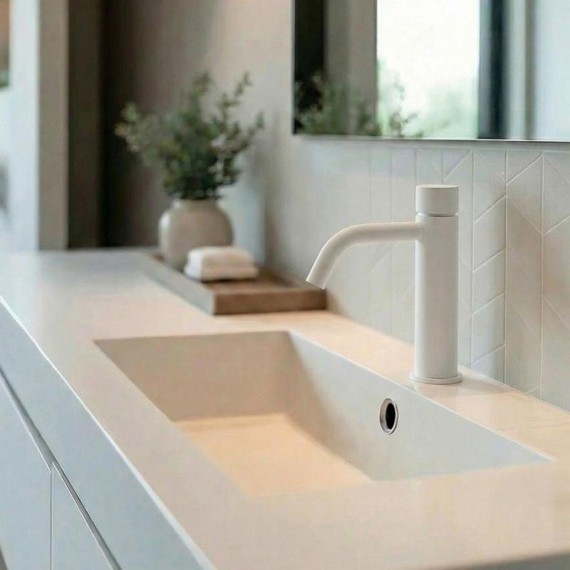 Waterevolution Flow Robinet de lavabo eau froide  à fermeture automatique blanc mat T110TPBR