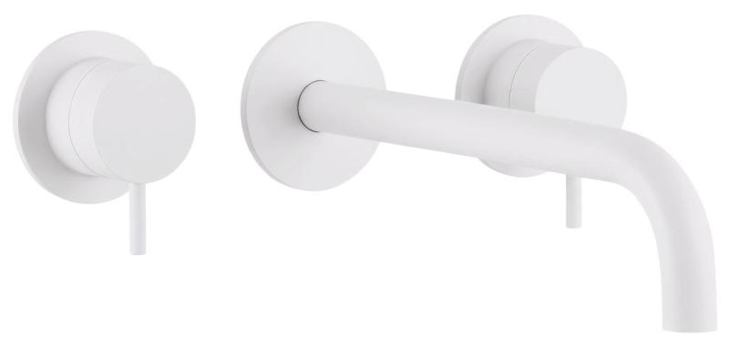 Waterevolution Flow 3-Loch-Einbau-Waschtischarmatur Mattweiß mit Auslauf 15 cm T1163FBR-15