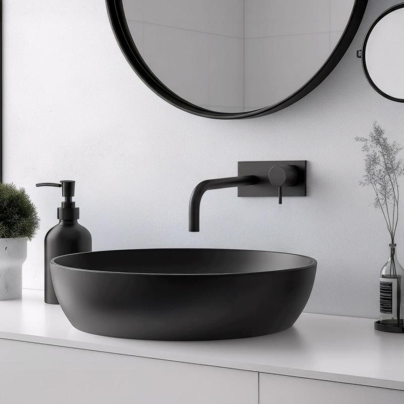 Waterevolution Flow Unterputz-Waschtischarmatur mit Abdeckplatte, mattschwarz, mit Auslauf 15 cm T1161BPR-15