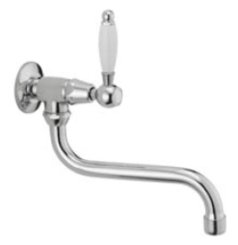 PB Classic Wand-Kaltwasserarmatur mit weißem Griff und langem Auslauf Edelstahl 1208853572