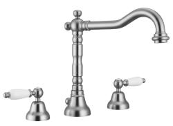 PB classic robinet de lavabo 3 trous Poignées blanches inox 1208854282