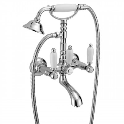 PB robinet classique apparent pour baignoire avec poignées blanches en acier inoxydable, douchette incluse 1208854432