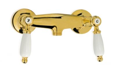 PB robinet classique apparent ensemble de douche avec poignées blanches et douchette à main en acier inoxydable 1208854492