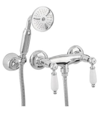 PB robinet classique apparent ensemble de douche avec poignées blanches et douchette à main en acier inoxydable 1208854492