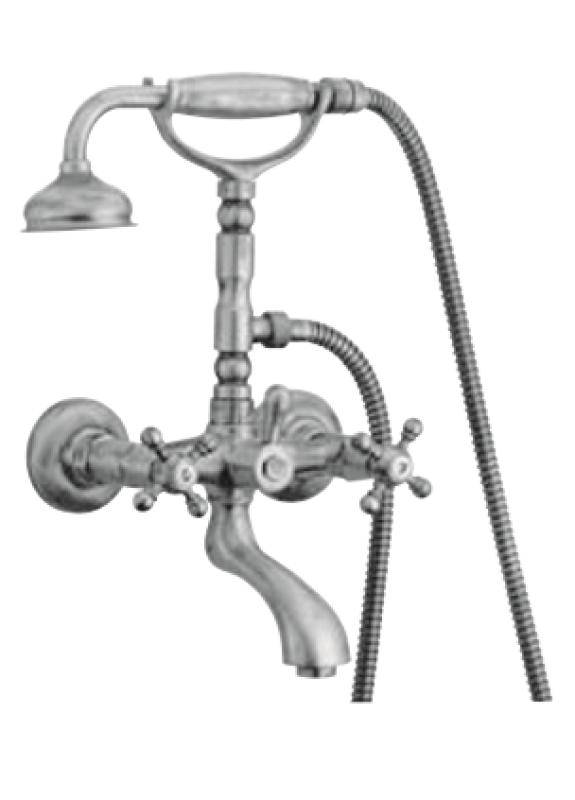 PB klassischer Wasserhahn Aufputz-Badarmatur mit Sternknöpfen Chrom inklusive Handbrause 1208855152