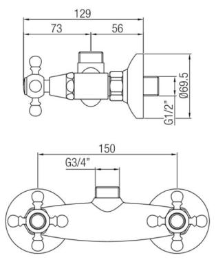 PB mitigeur de douche classique apparent avec boutons à molette Chrome raccordement supérieur 1208855302