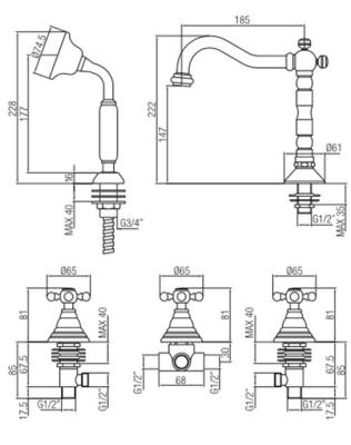 PB Robinet classique à 5 trous pour bord de baignoire avec boutons étoile en acier inoxydable 1208855792