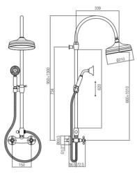 PB Classic Set de douche apparent avec manettes à croisillons et colonne de douche télescopique à effet de pluie Chromé 1208855892