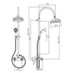 PB Classic Set de douche apparent avec manettes à croisillons et colonne de douche télescopique à effet de pluie Acier inoxydable 1208855912