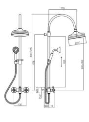 PB Classique Set de douche pour montage apparent avec manettes à croisillons et colonne de douche télescopique à effet de pluie Acier inoxydable 1208855942