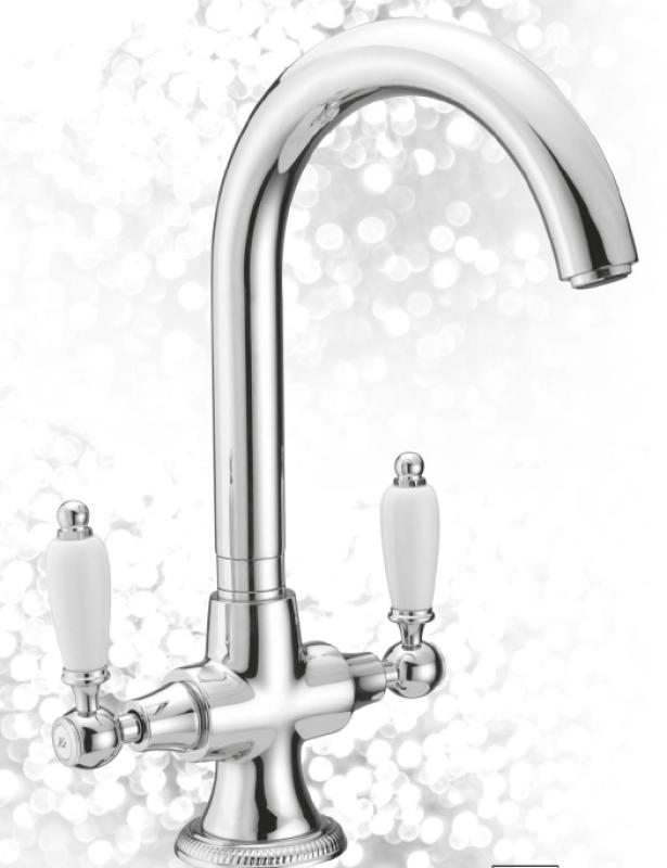 PB Classic Küchenarmatur mit weißen Griffen, Edelstahl 1208910902