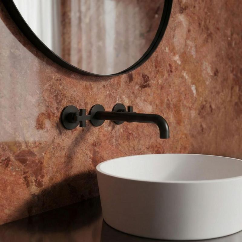 Waterevolution Cruz robinet de lavabo encastré 3 trous noir mat 1208916572