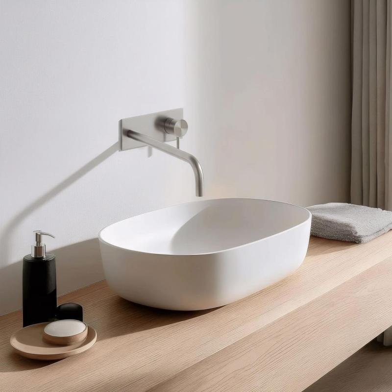 Robinet de lavabo encastré Waterrevolution Flow avec plaque de recouvrement entièrement en acier inoxydable avec bec de 25 cm T1161BIE-25