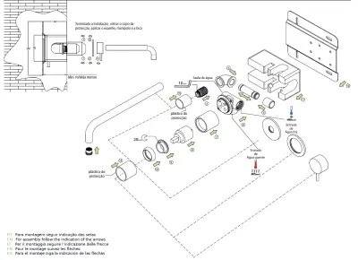 Waterevolution Flow Mitigeur lavabo encastré en laiton brossé avec bec de 15 cm T116BBB-15