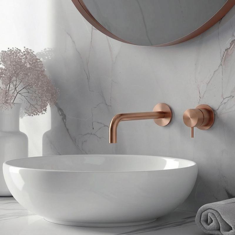 Robinet de lavabo encastré Waterevolution Flow PVD cuivre brossé avec bec de 21 cm T116BCPE-21