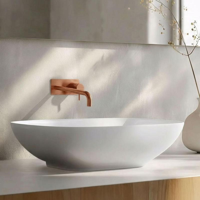 Waterevolution Flow Unterputz-Waschtischarmatur mit Abdeckplatte, PVD gebürstetes Kupfer, Auslauf 15cm T1161CPE-15