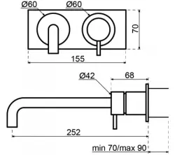 Waterevolution Flow Mitigeur de lavabo encastré avec plaque de recouvrement PVD Or Clair avec bec 15cm T1161WGE-15