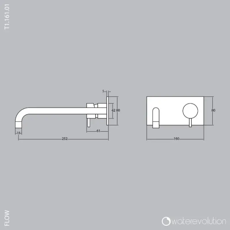 Waterevolution Flow Einbau-Waschtischarmatur mit Abdeckplatte PVD Gun Metal mit Auslauf 21 cm T1161GME-21