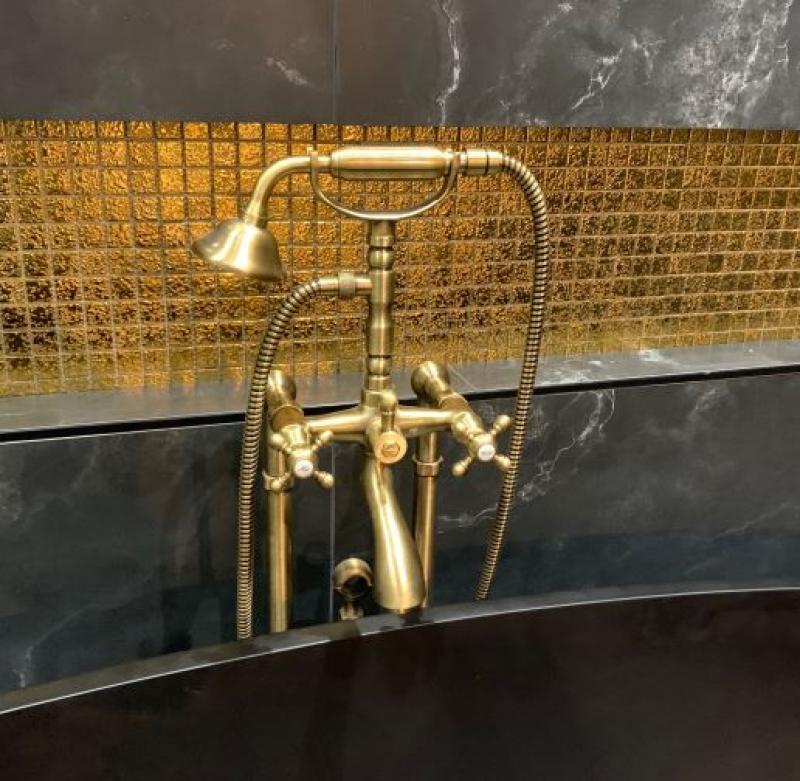 PB freistehende Badewannenarmatur, nostalgisch, Sterngriffe, Bronze 6000