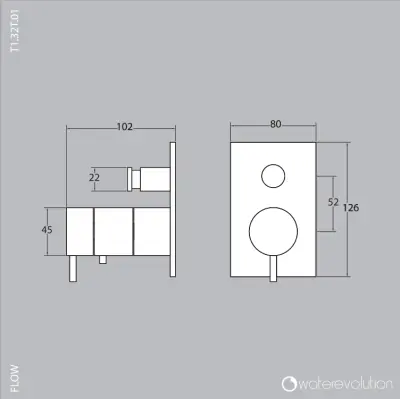 Waterevolution Flow mitigeur thermostatique de douche encastré avec 2 sorties chromé T132TBB01 avec boîte TEC