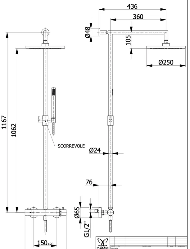 DEMM Shower combinaison douche thermostatique avec douche à effet pluie noir mat 1208946968