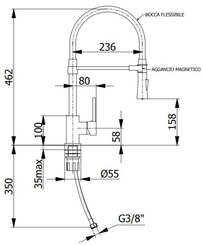 Robinet de cuisine haut DEMM avec bec pivotant et fonction douche chrome/noir 1208947355