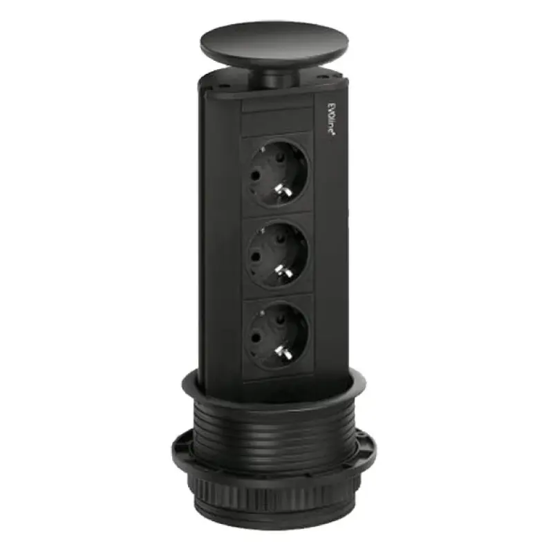 EVOline Port 3 versenkbare Steckdose Stift-Erdung Typ E, schwarz