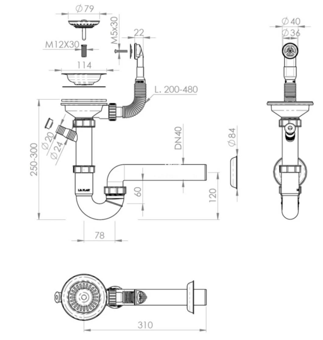 Ensemble d'évacuation GraniteMy en acier inoxydable avec trop-plein rond incl. siphon pour un évier simple 1208952965 - Productafbeelding 2