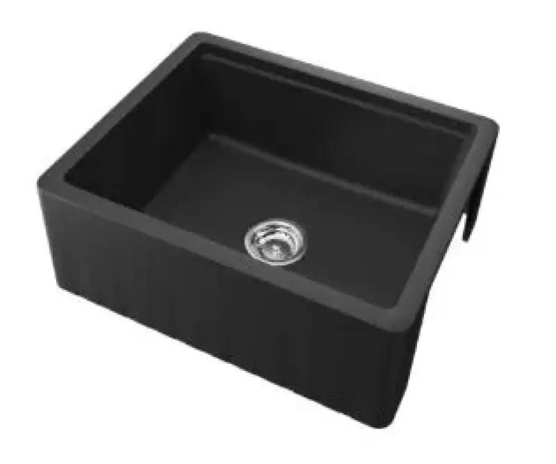 GraniteMy Tradition Landhausstil Spülbecken, doppelseitige Granitspüle 60x48 cm, schwarz Unterbau 1208953016