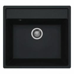GraniteMy Évier en granit de Brême 53x50 cm noir installation en surface, sous-plan et à fleur avec plan de robinetterie AVEC BOUCHON EN INOX.